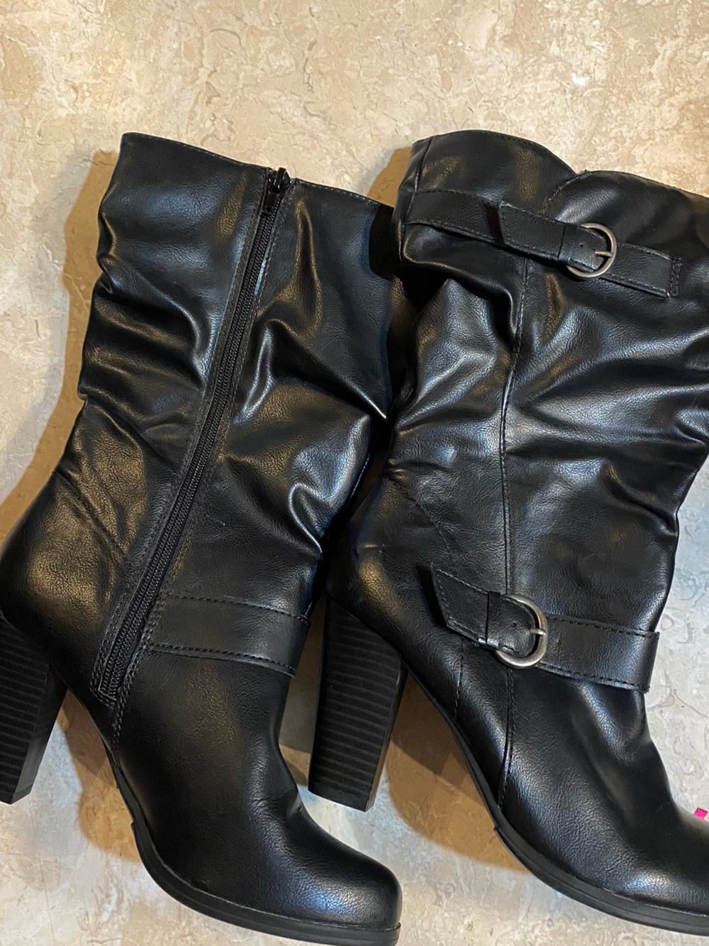 Style & Co. Black Slouchy Mid-Calf Buckle Heeled Boots